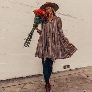 Sézane Plaid Neck Tie Dress